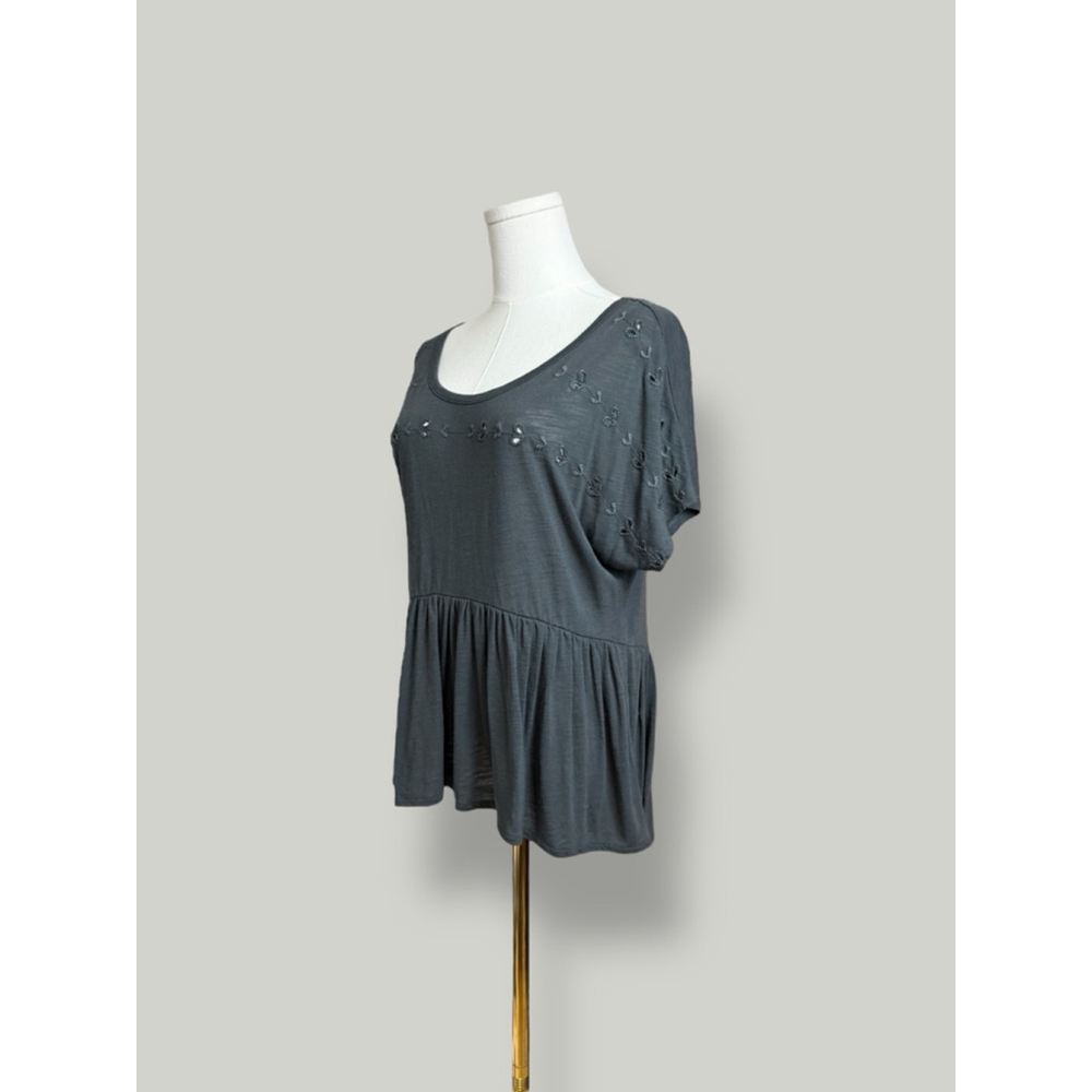 AMERICAN EAGLE Blouse Women Size Medium Gray Baby Doll Top Floral Eyelet - Picture 5 of 14